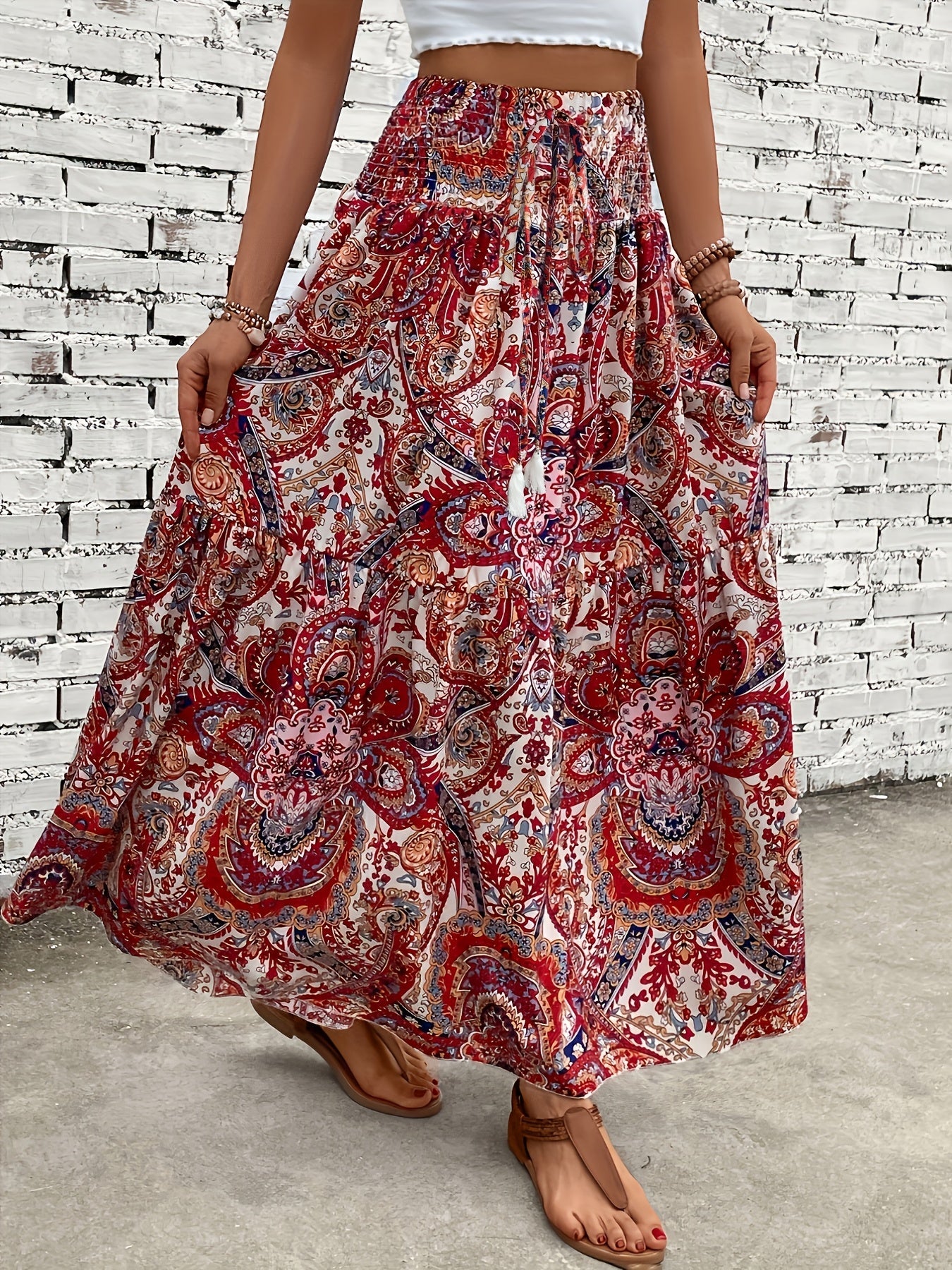 Elegant summer style women's long bohemian floral print skirt