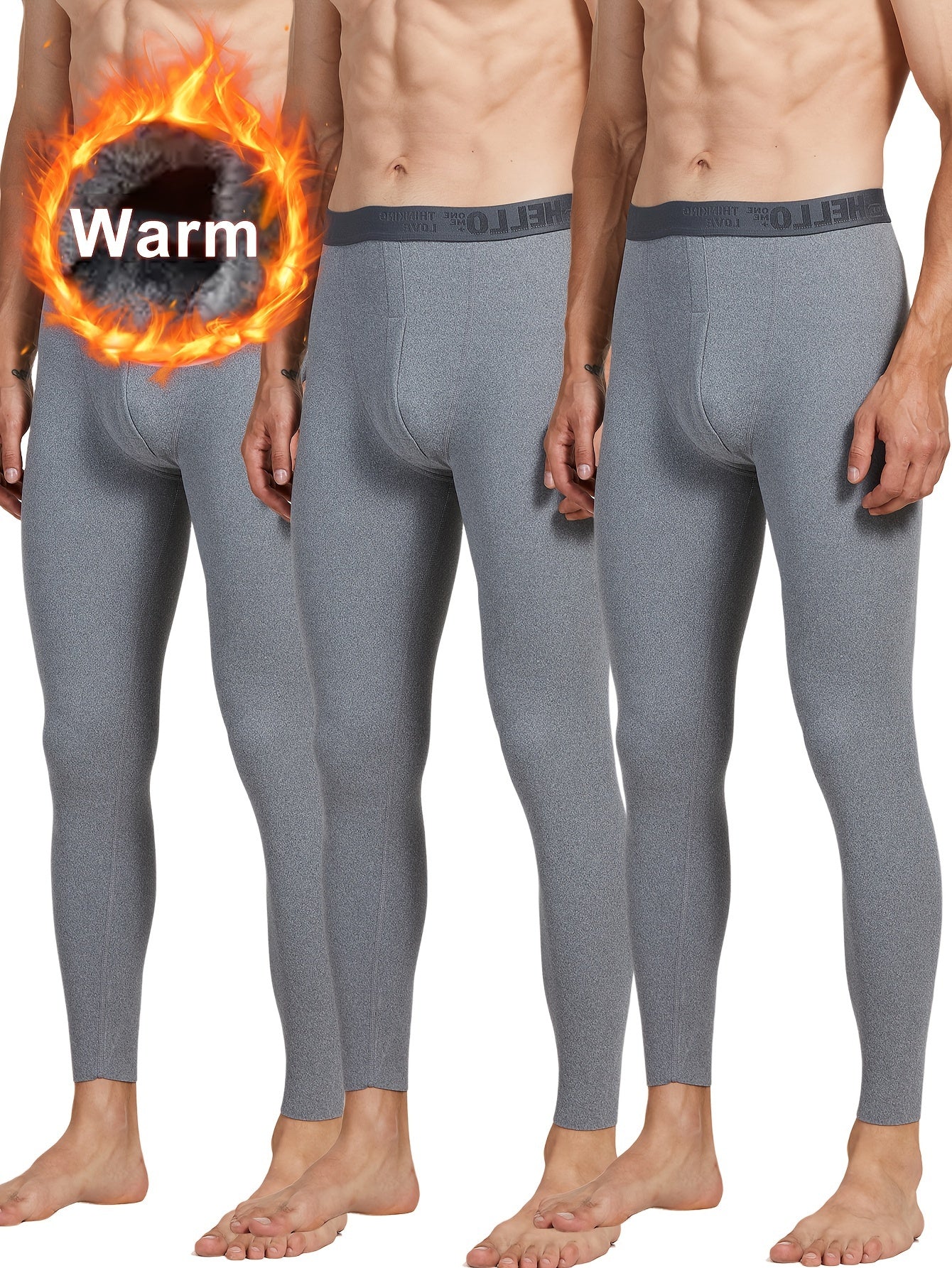 Lot de 3 caleçons longs thermiques pour homme – Bas de sous-vêtement chaud, couleur unie