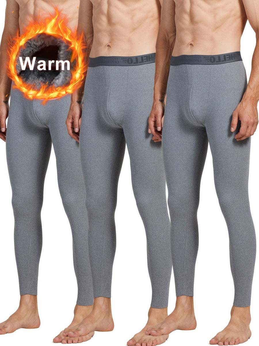 Set of 3 thermal long johns for men – Warm underwear bottoms, solid color