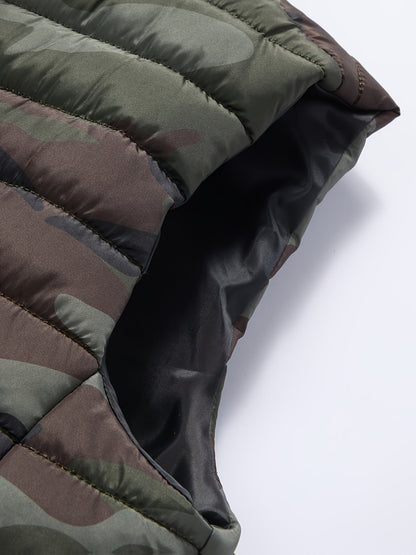 Doudoune sans manches homme matelassée motif camouflage vert militaire