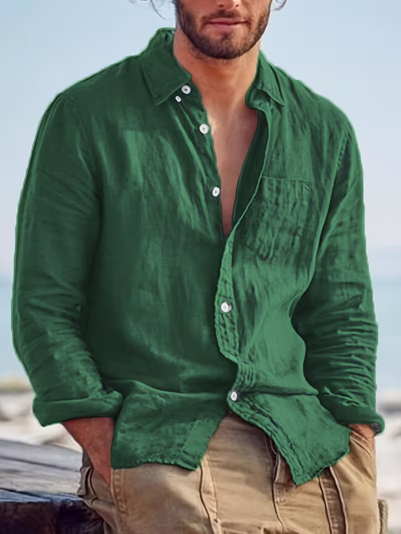 Chemise décontractée pour homme à manches longues style plage – Idéale pour sorties et vacances