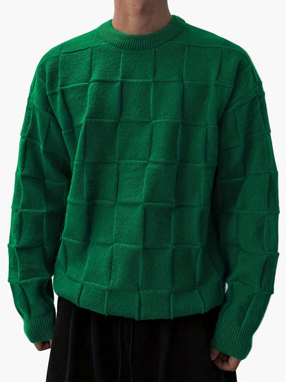 Męski sweter streetwear w kratę, miejski styl casual