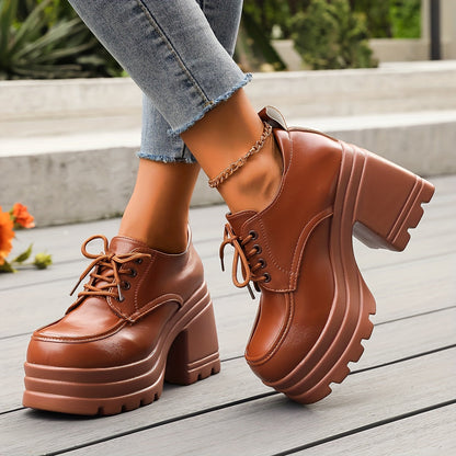 Chaussures à plateforme style Oxford à lacets pour femme – Look rétro tendance, usage quotidien ou soirée