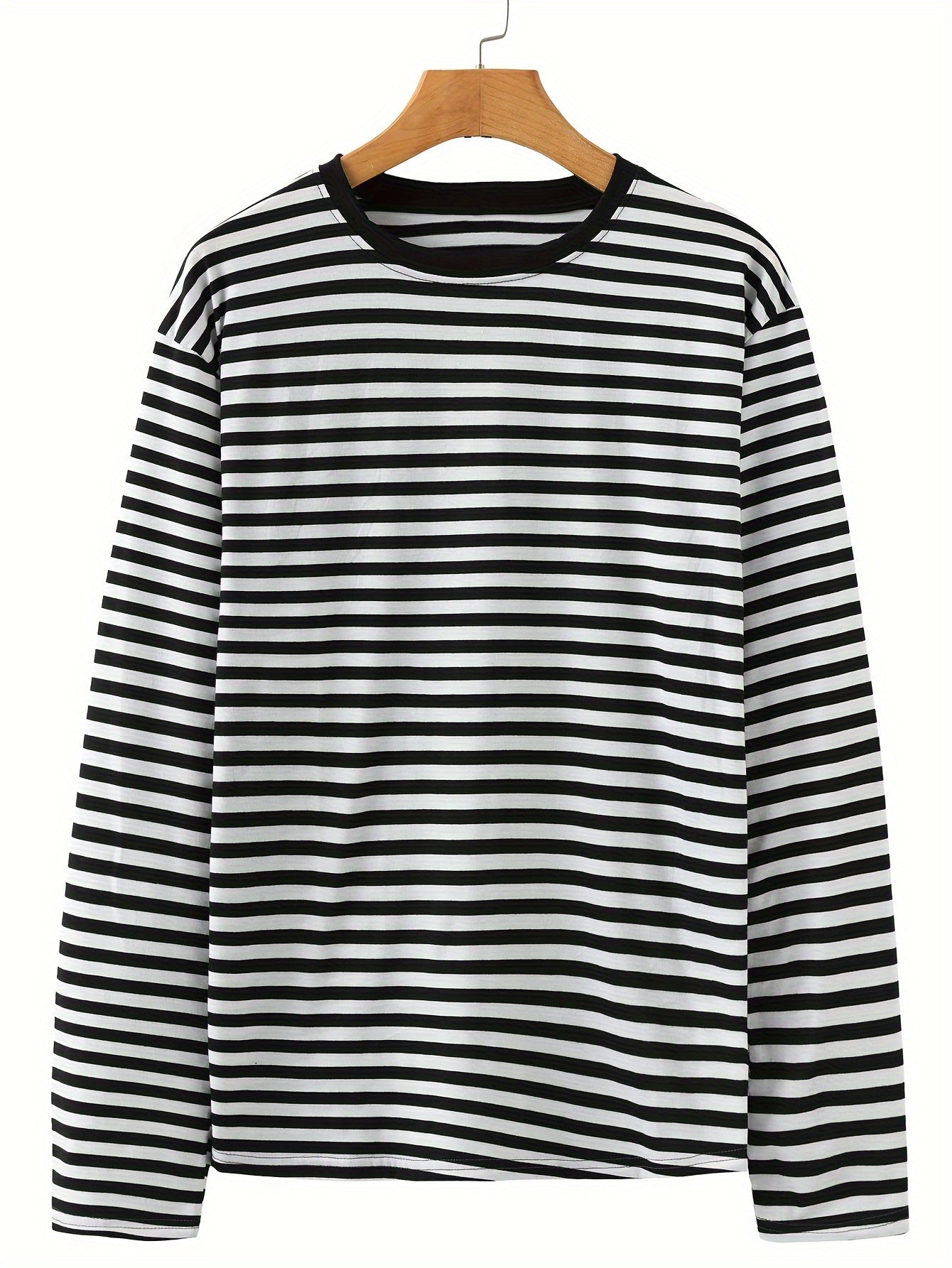 T-shirt à manches longues rayé col rond bleu et blanc pour homme