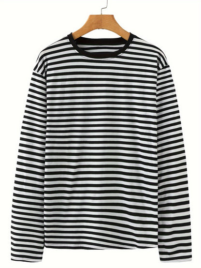 T-shirt à manches longues rayé col rond bleu et blanc pour homme