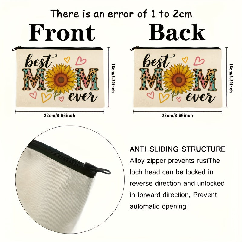 Modern Style Women's Pouch Mother's Day Gift – Best Mom Ever with Sunflower and Leopard Patterns
