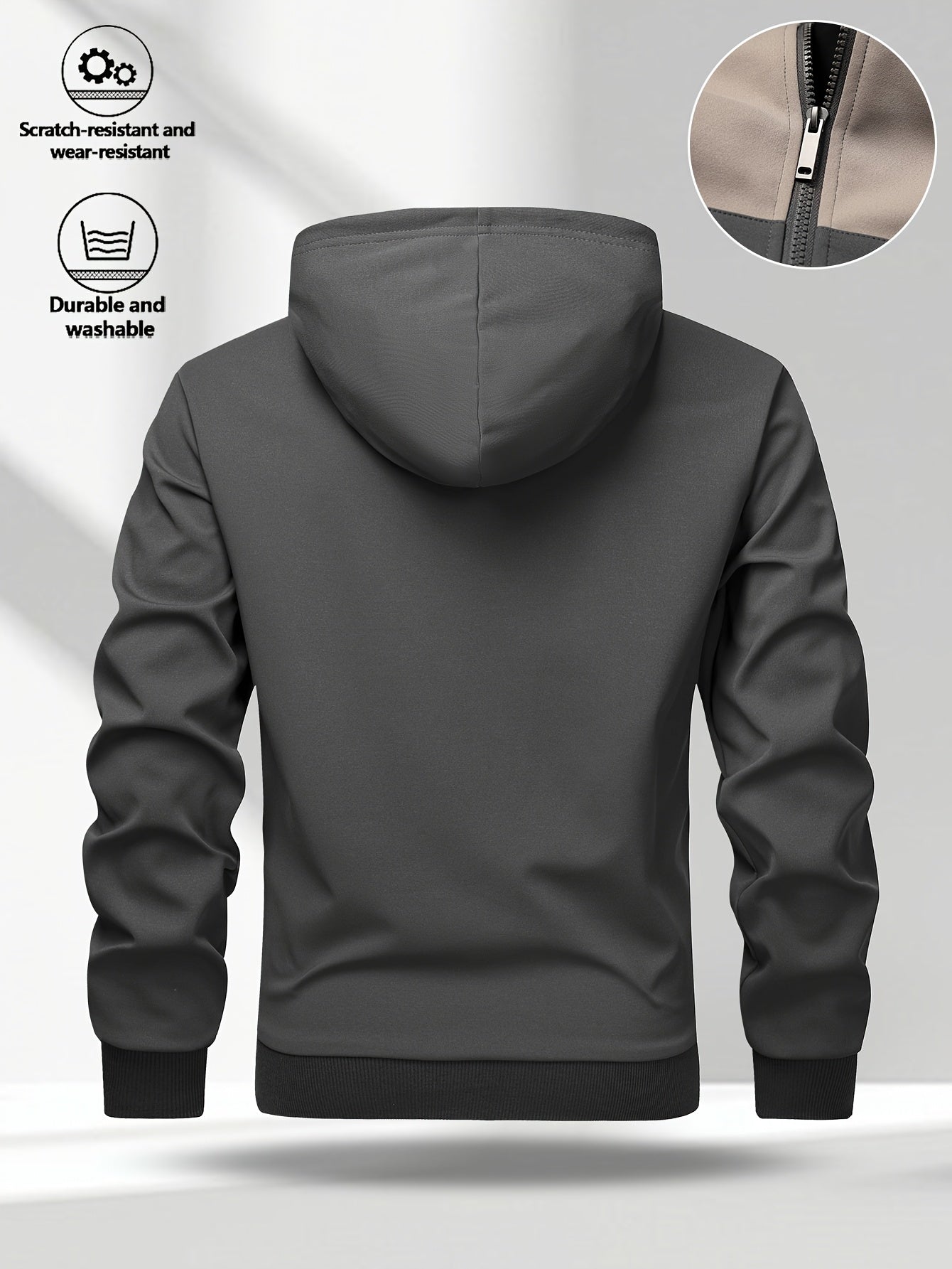Sweat à capuche zippé bicolore pour homme avec poches latérales et cordon de serrage
