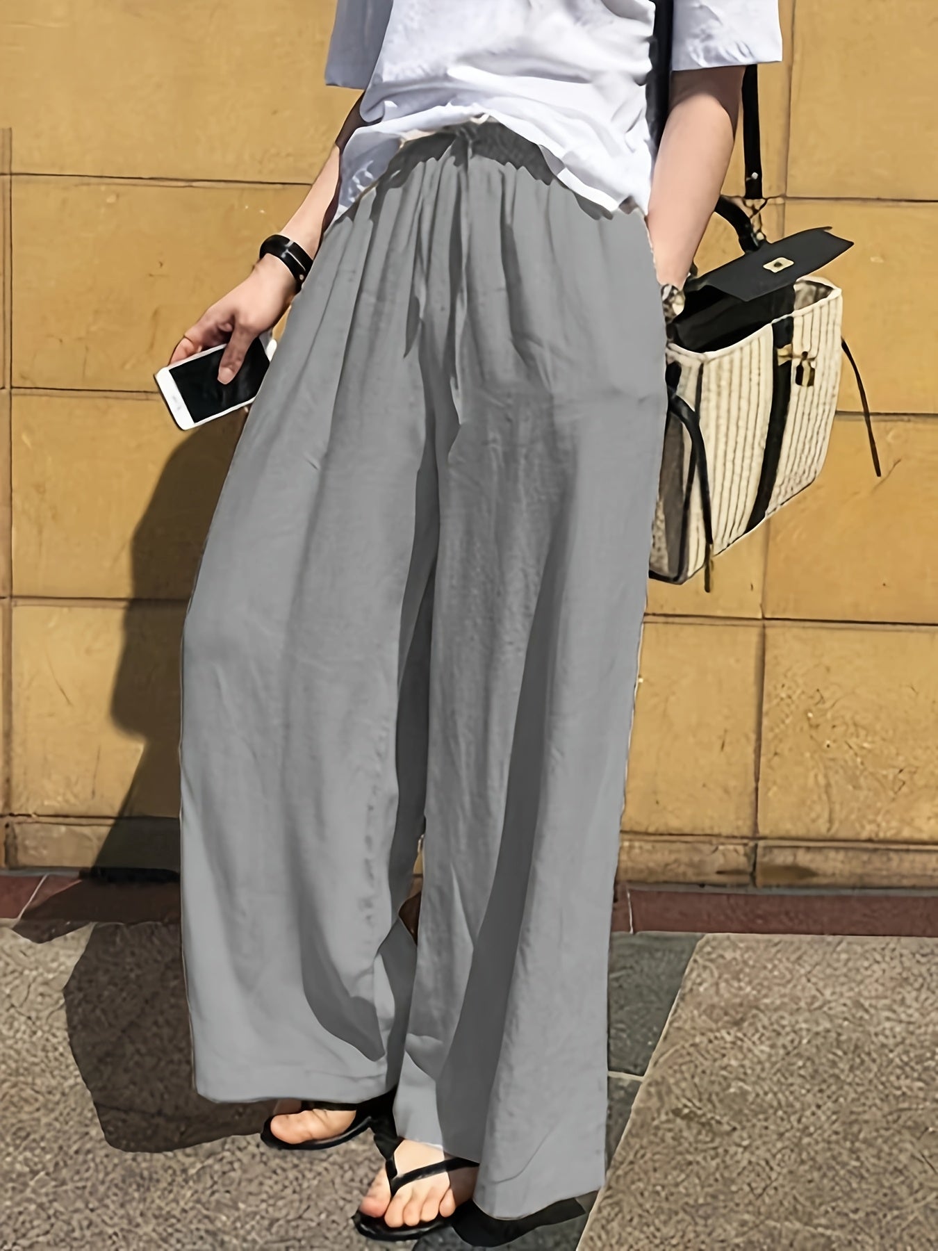 Pantalon large femme style décontracté chic avec taille à cordon – Idéal pour le printemps et l'été