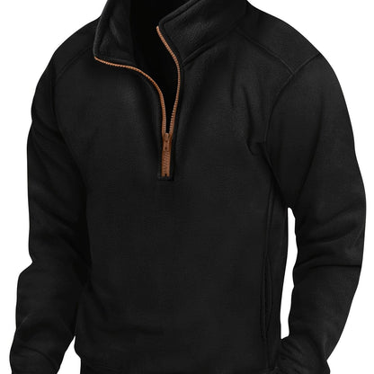 Polaire Homme Col Montant Bleu Marine Fermeture Éclair Marron