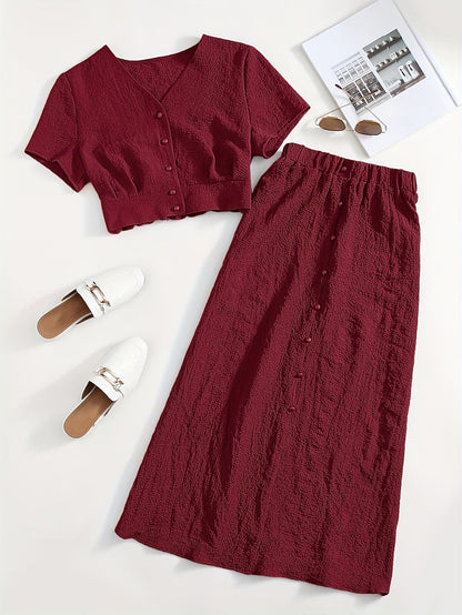 Women's two-piece set long skirt and elegant cropped top casual chic style