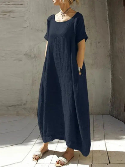 Luźna sukienka damska w stylu boho chic z krótkim rękawem
