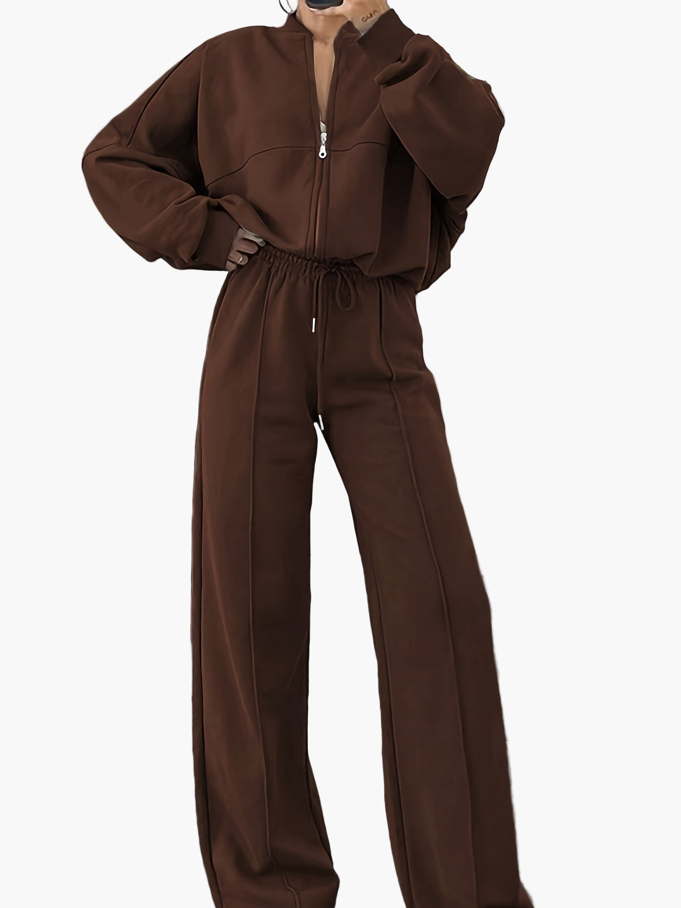 Completo casual donna due pezzi con chiusura lampo per tempo libero e relax