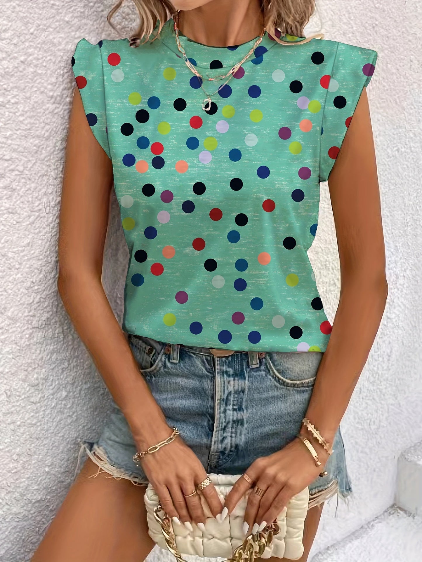 Débardeur tendance à pois multicolores pour femme – Style décontracté et moderne