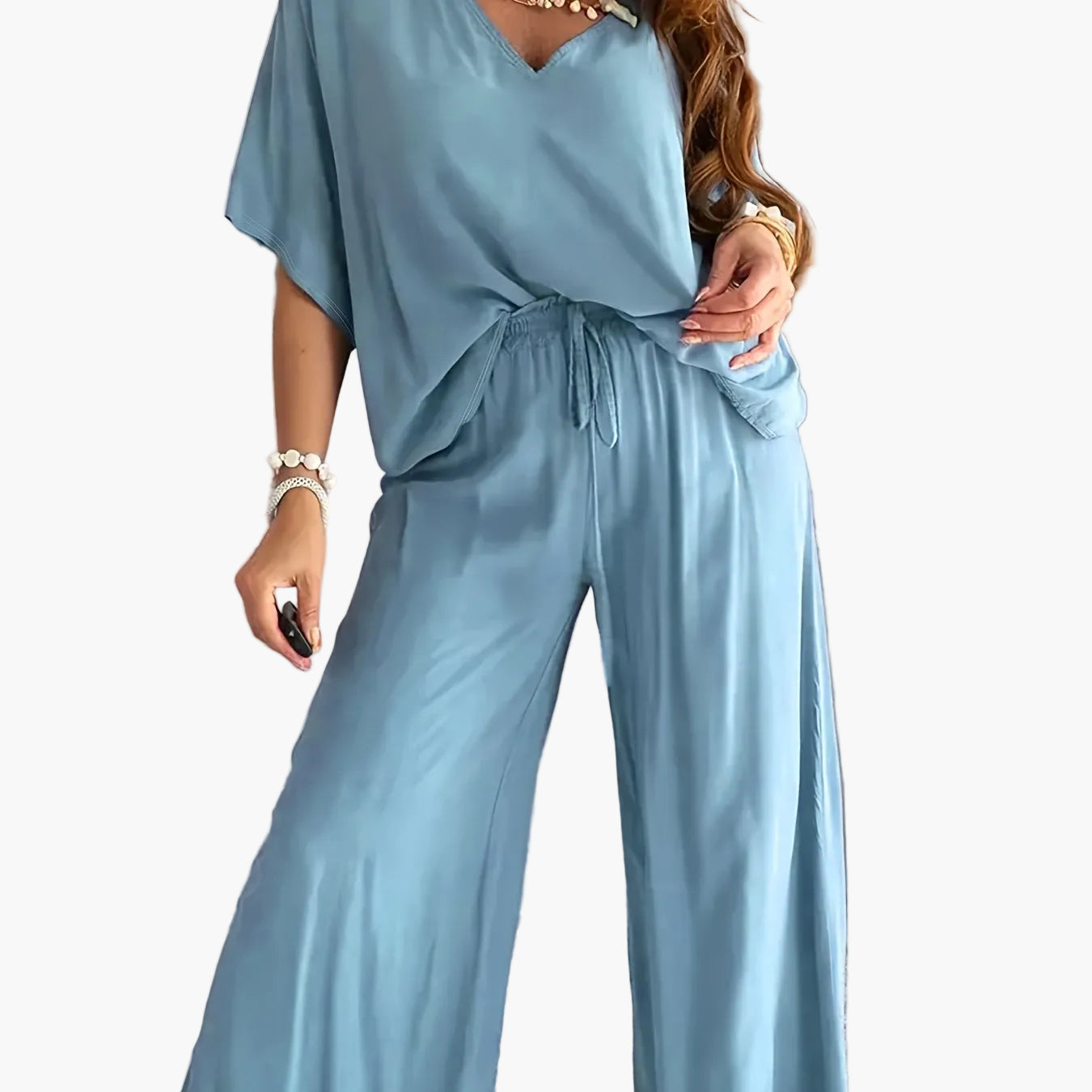 Combinaison Pantalon Femme Style Décontracté Chic à Manches Courtes et Col V – Parfaite pour Printemps et Été