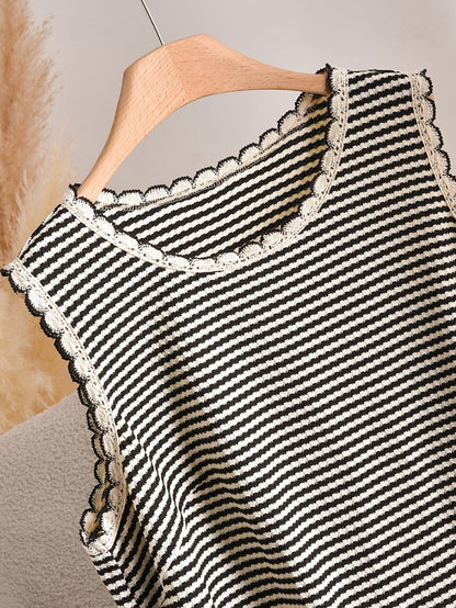 Dames tanktop grote maat elegante stijl met strepen en franjes, voor lente en zomer