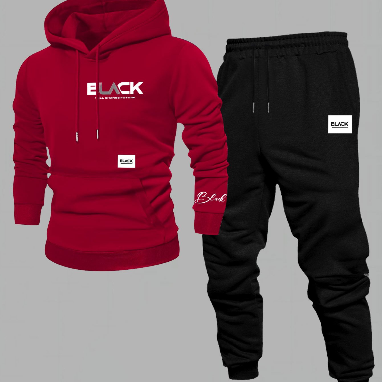 Ensemble Survêtement Homme Capuche et Pantalon Jogging Uni avec Cordon