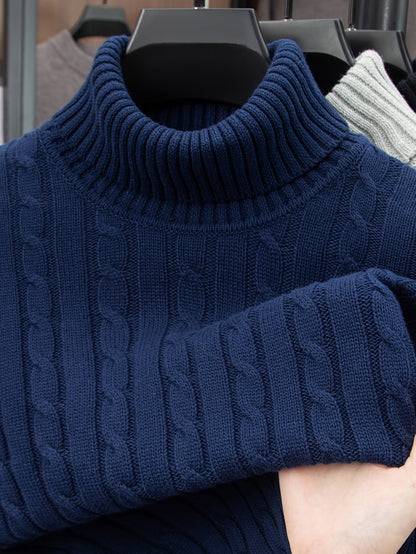 Pull à col roulé torsadé style décontracté pour homme - Manches longues, usage quotidien