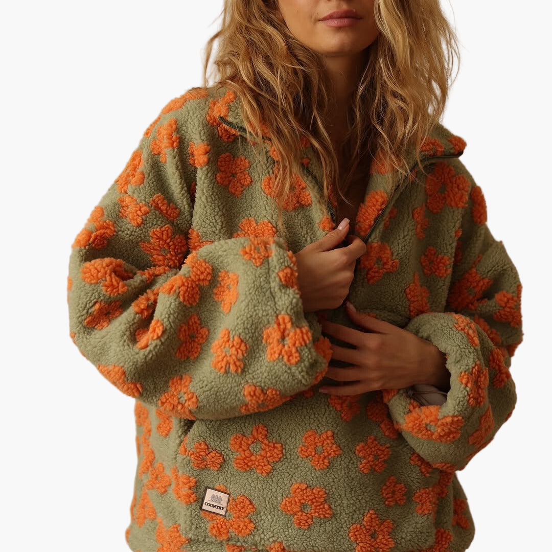 Damesweatshirt i boheme-stil med blomster til hyggestunder og afslappede udflugter