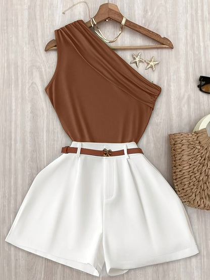 Mono corto elegante asimétrico para mujer, estilo chic, ideal para primavera-verano