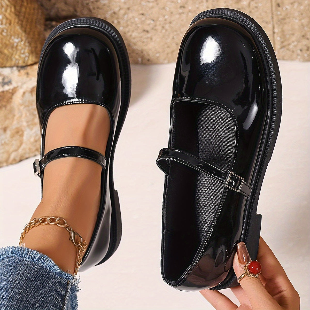 Damskie buty Mary Jane w stylu preppy z paskiem, idealne na co dzień i na czas wolny