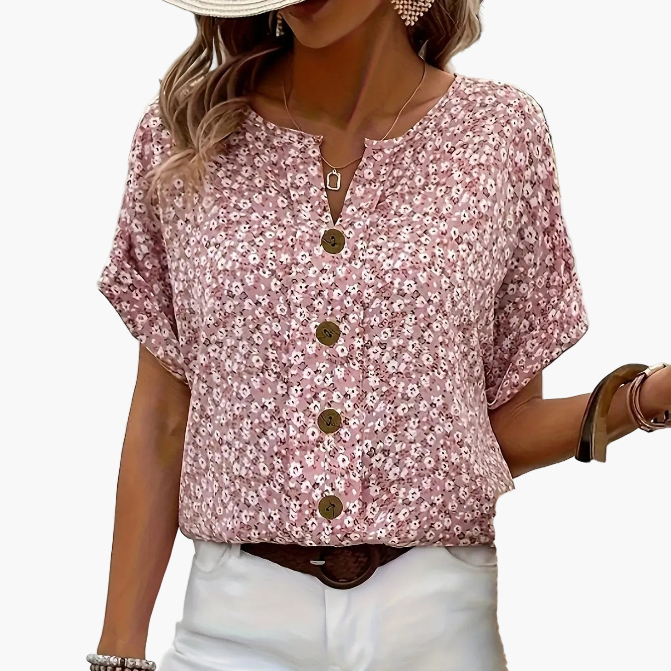 Chemisier Femme Élégant à Fleurs Boutonné Style Printanier Été