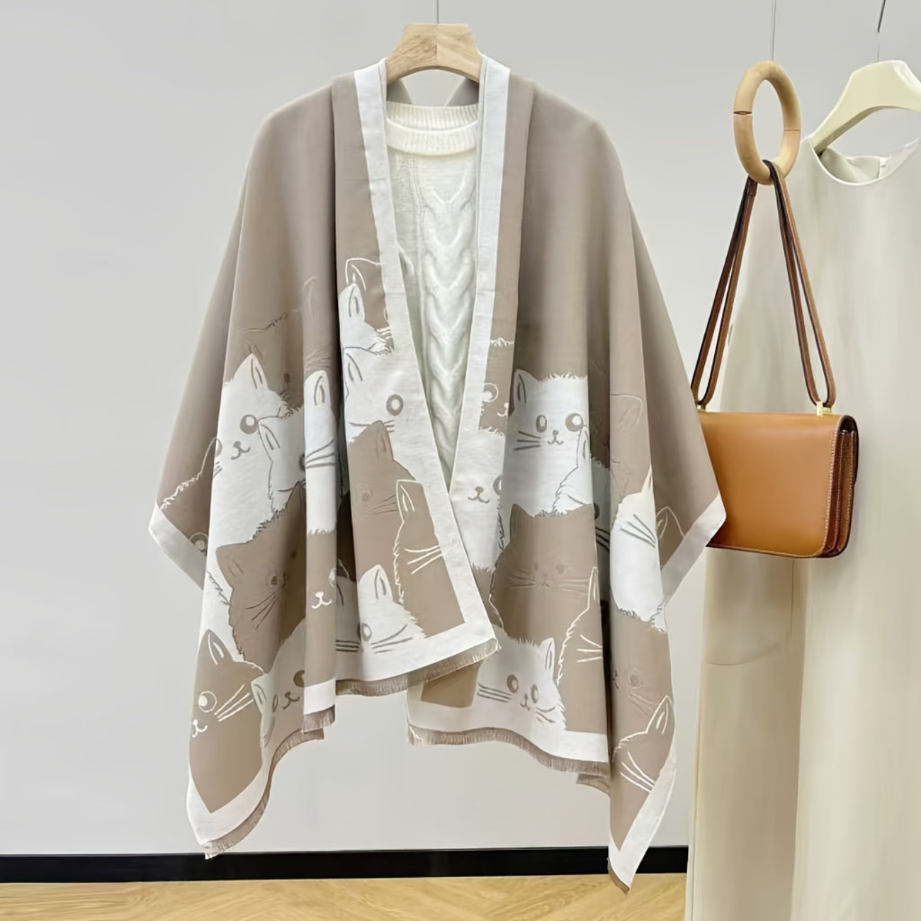 Châle Poncho Femme Réversible à Motifs Chats Mignon Imprimé - Couverture Douce Élégante