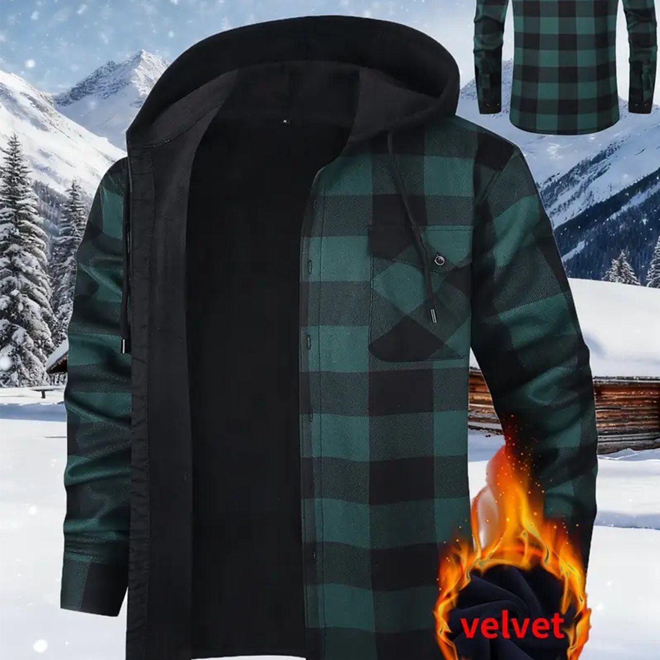 Chemise à Carreaux Homme avec Capuche, Doublure Chaude, Manches Longues