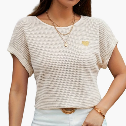 Elegant top til kvinder med hjerteprint til sommer, korte ærmer, til afslappet eller smart brug