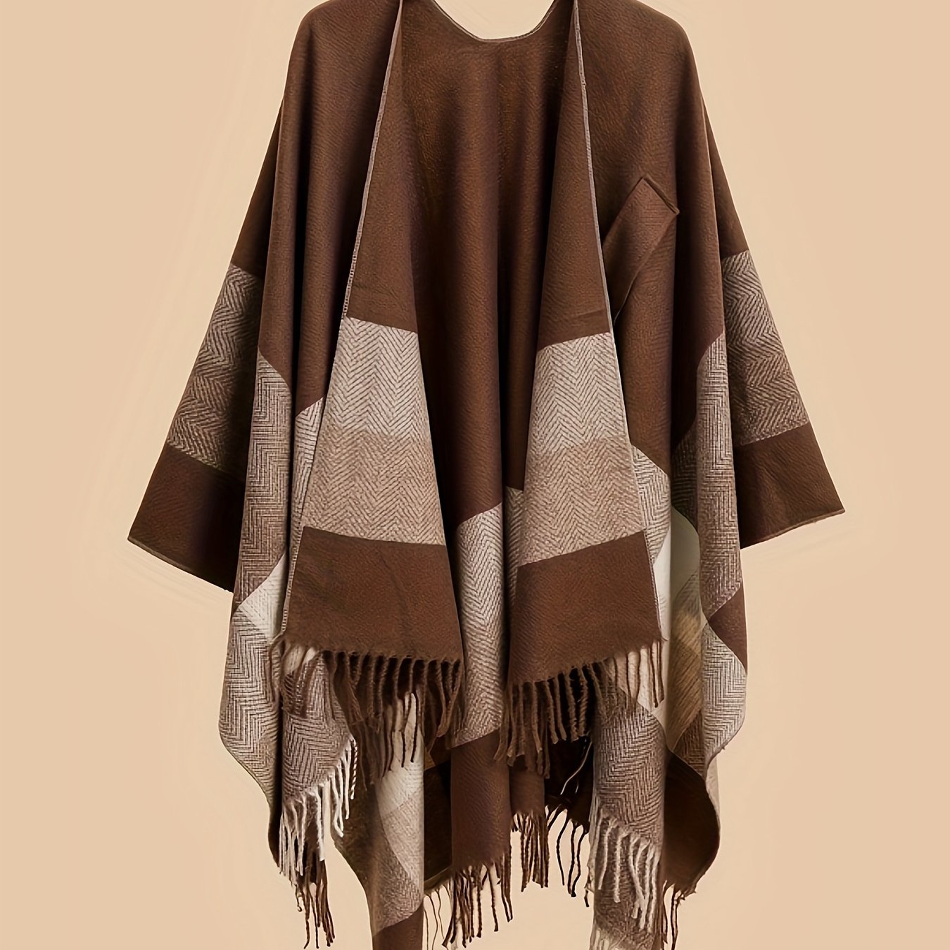 Women's Fringe Trim Open Front Poncho Cape