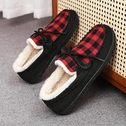 Mocassins Chaussons Doublés à Carreaux Marron pour Homme