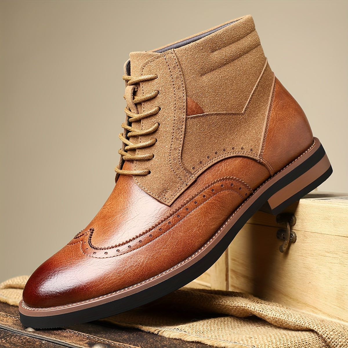 Bottes Chukka homme brogues bicolores à lacets style habillé