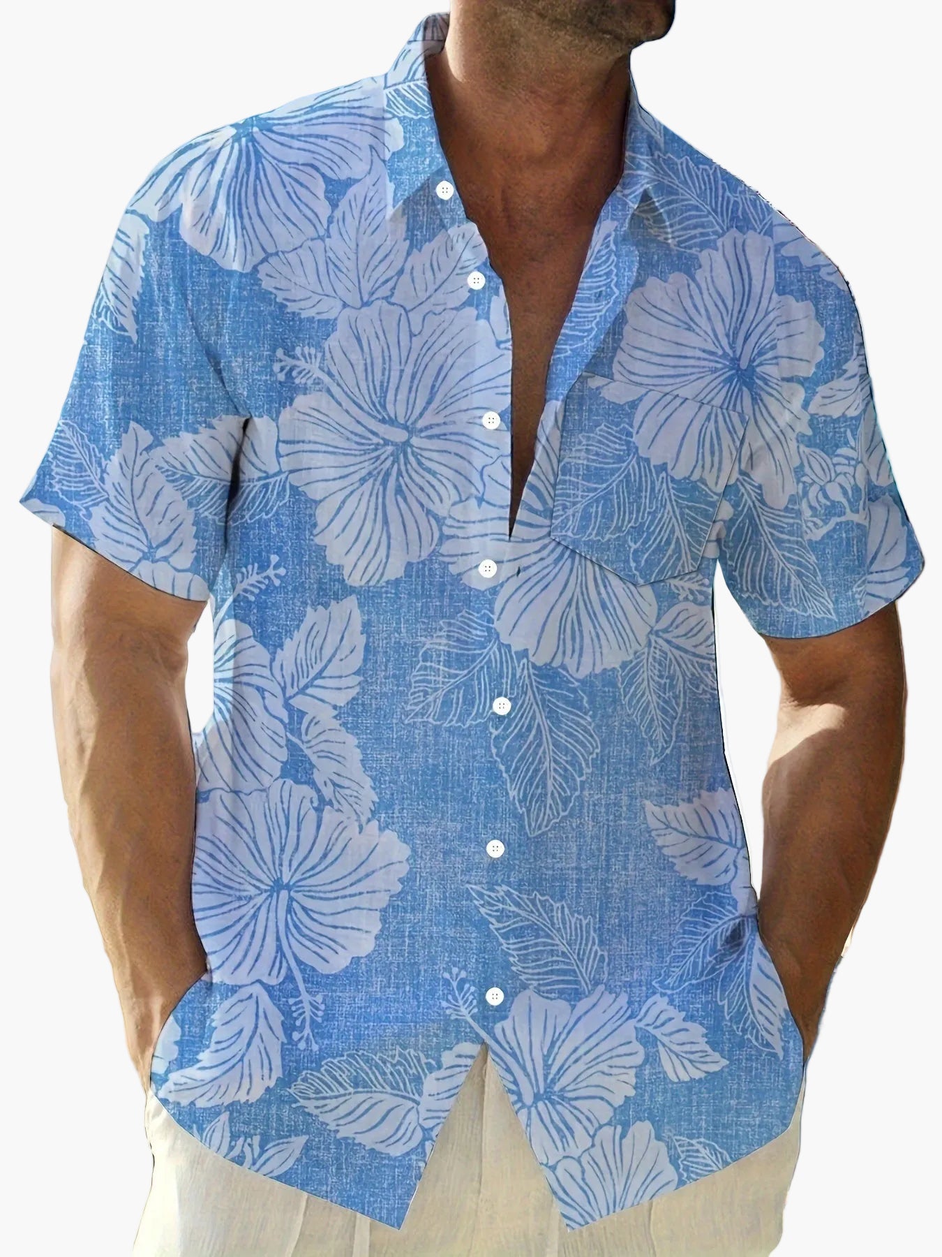 Herresommer-skjorte med blomsterprint i hawaiisk stil – afslappet pasform, ideel til sommer og fritid