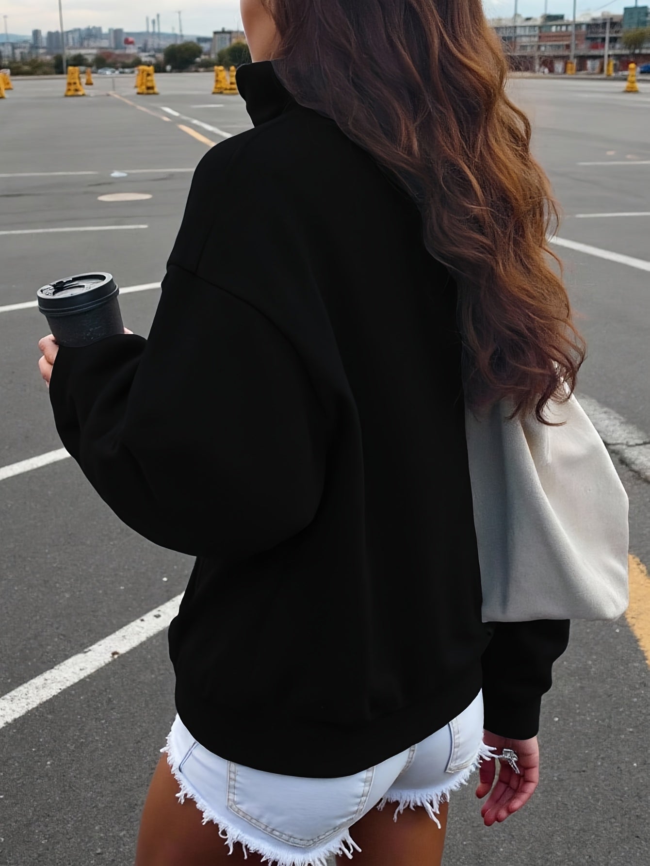 Sweat-shirt col zippé brodé Brooklyn à manches longues pour femme