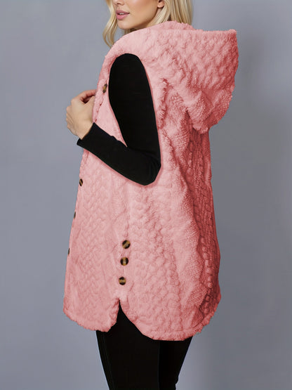 Gilet sans manches à capuche doux texture chevronné couleur crème