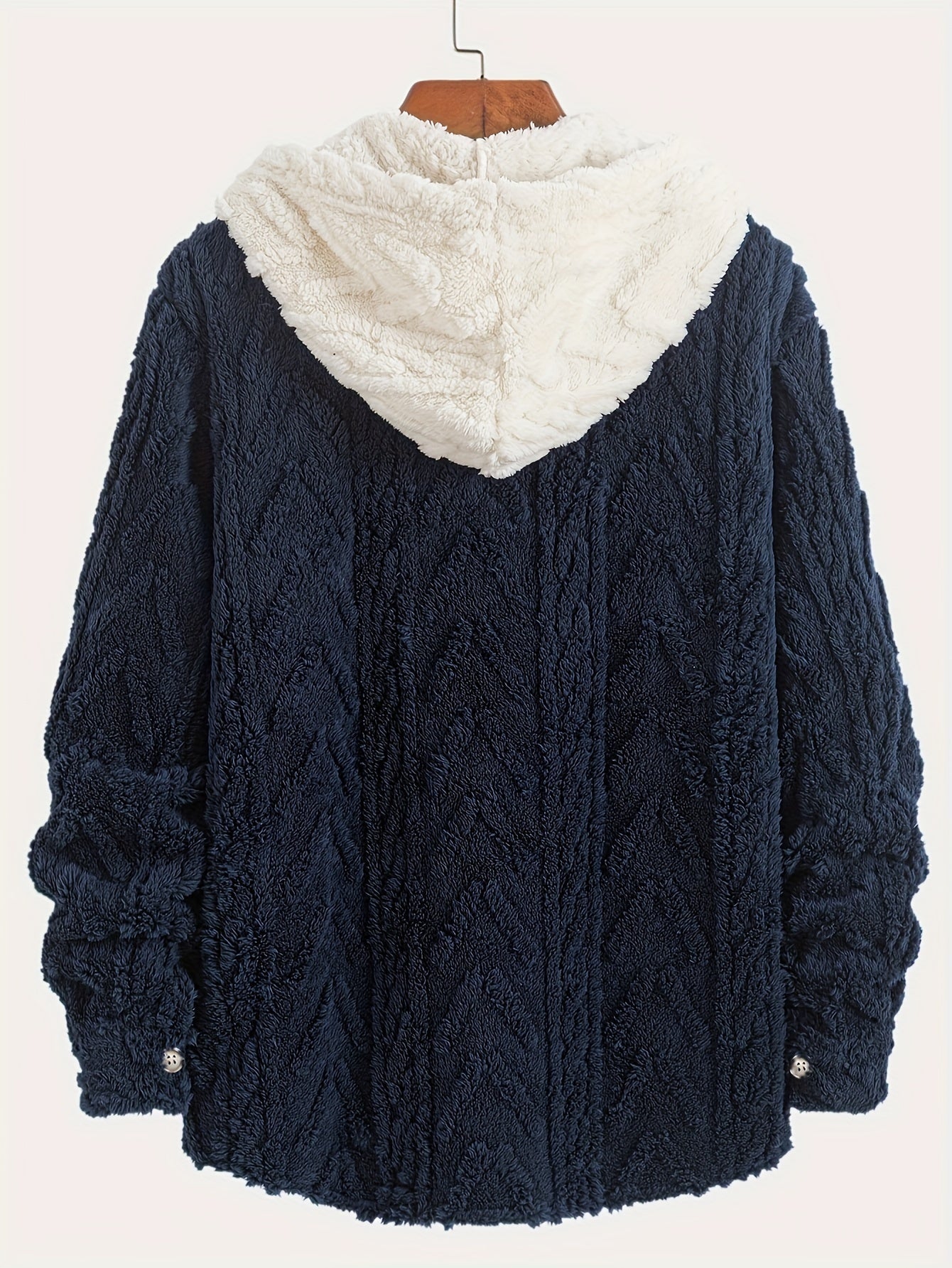 Veste Homme Polaire Sherpa à Capuche Bleu Marine et Poche Poitrine Contrastée