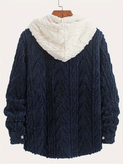 Veste Homme Polaire Sherpa à Capuche Bleu Marine et Poche Poitrine Contrastée