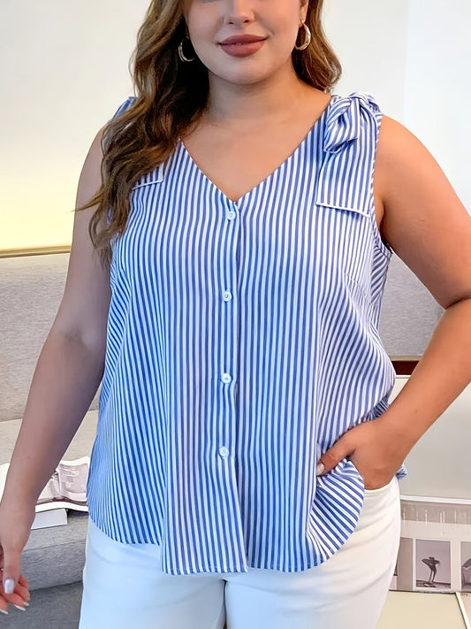 Plus size women's striped tank top with elegant style for everyday and office wear