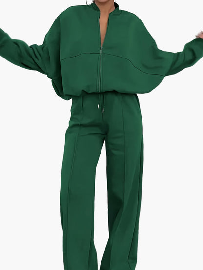 Completo casual donna due pezzi con chiusura lampo per tempo libero e relax