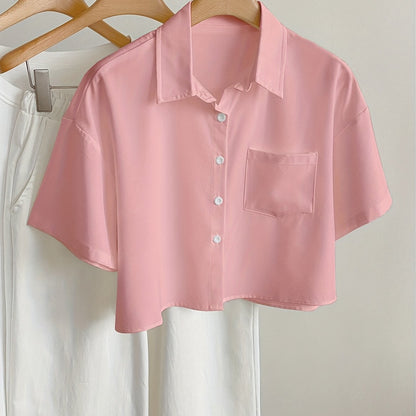 Camicia casual donna maniche corte stile moderno con orlo corto