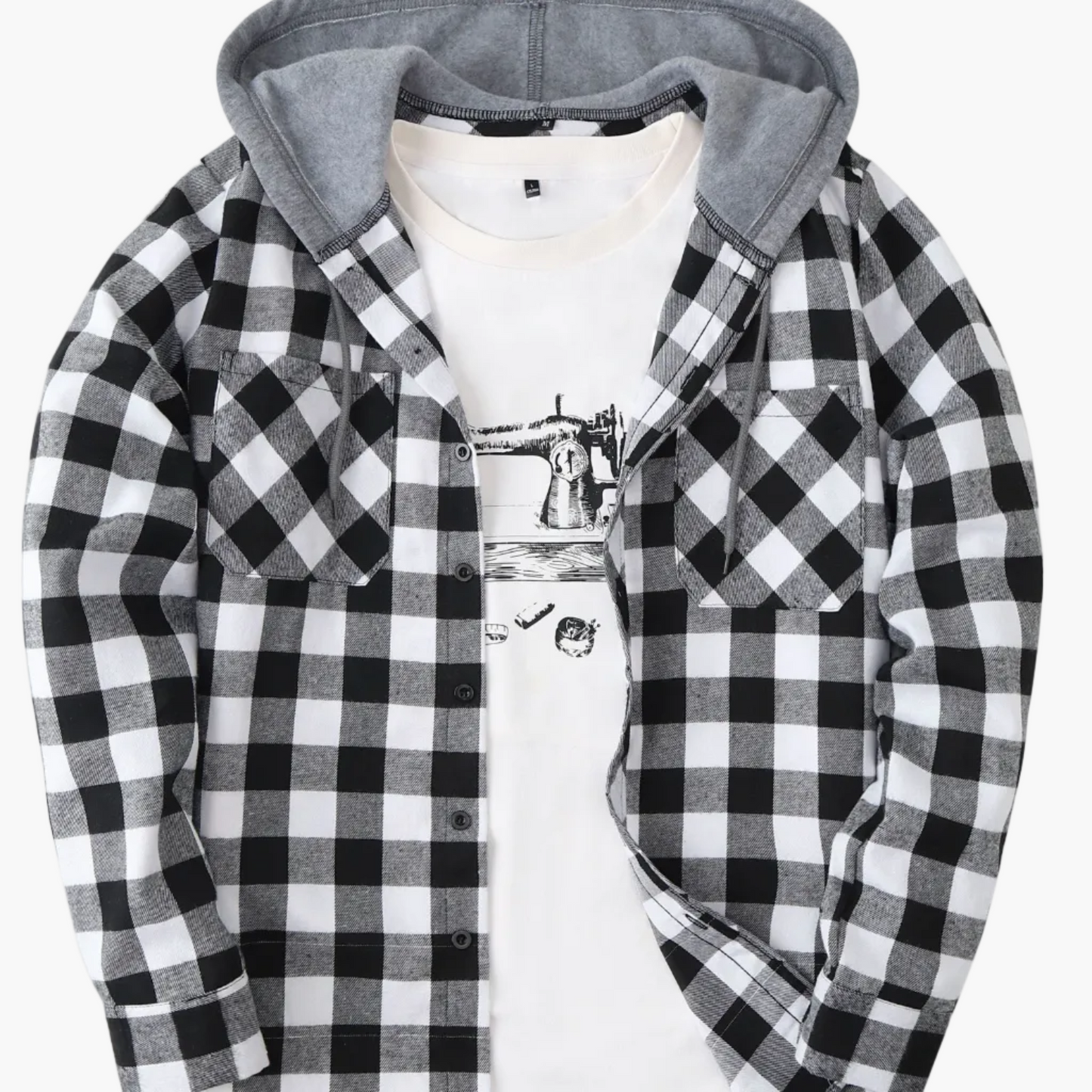 Chemise à carreaux décontractée avec capuche pour homme – Style tendance polyvalent
