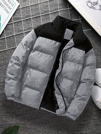 Doudoune matelassée col montant à motif constellation imprimé bicolore pour homme