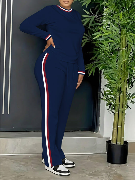 Ensemble Sport Décontracté Femme Manches Longues et Pantalon Rayures Latérales