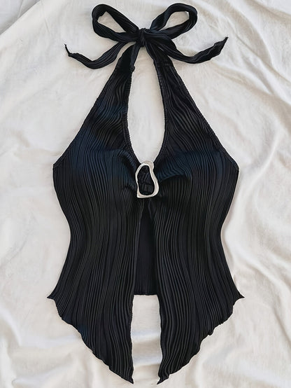 Top Femme Style Halter Élégant à Ourlet Asymétrique pour Sorties et Soirées