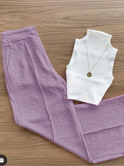Ensemble élégant femme – Débardeur sans manches et pantalon taille haute – Idéal printemps/été