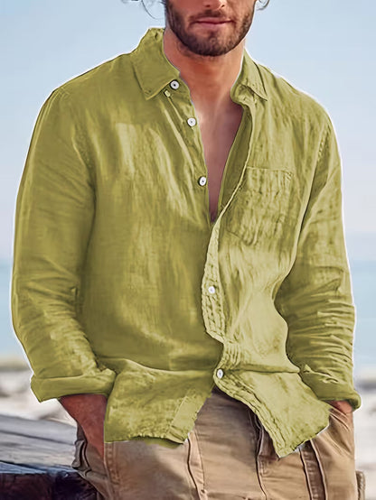 Chemise décontractée pour homme à manches longues style plage – Idéale pour sorties et vacances