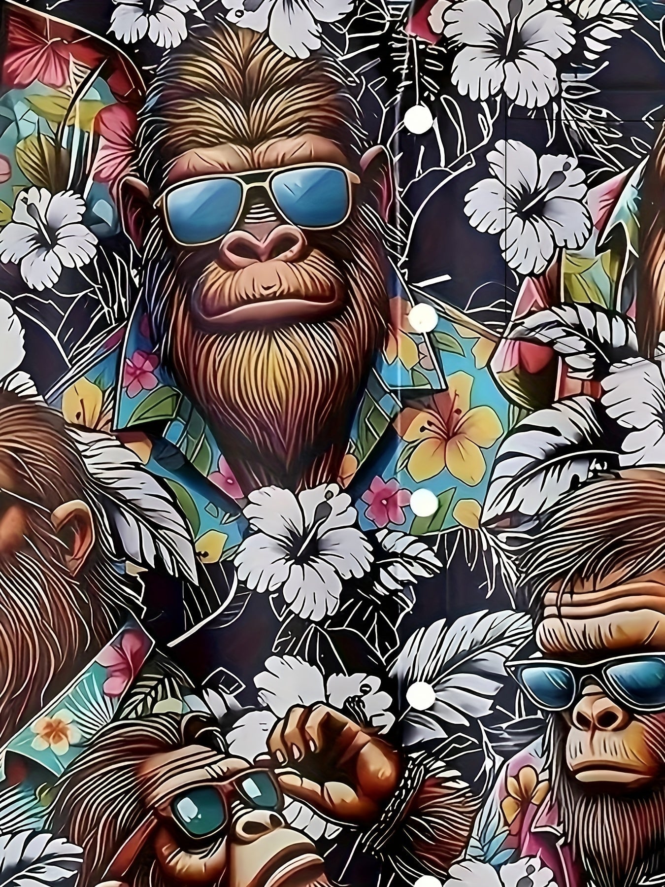 Hawaiihemd für Herren mit tropischem Gorilla-Print, lässiger Sommerstil  