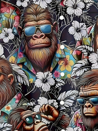 Hawaiihemd für Herren mit tropischem Gorilla-Print, lässiger Sommerstil  