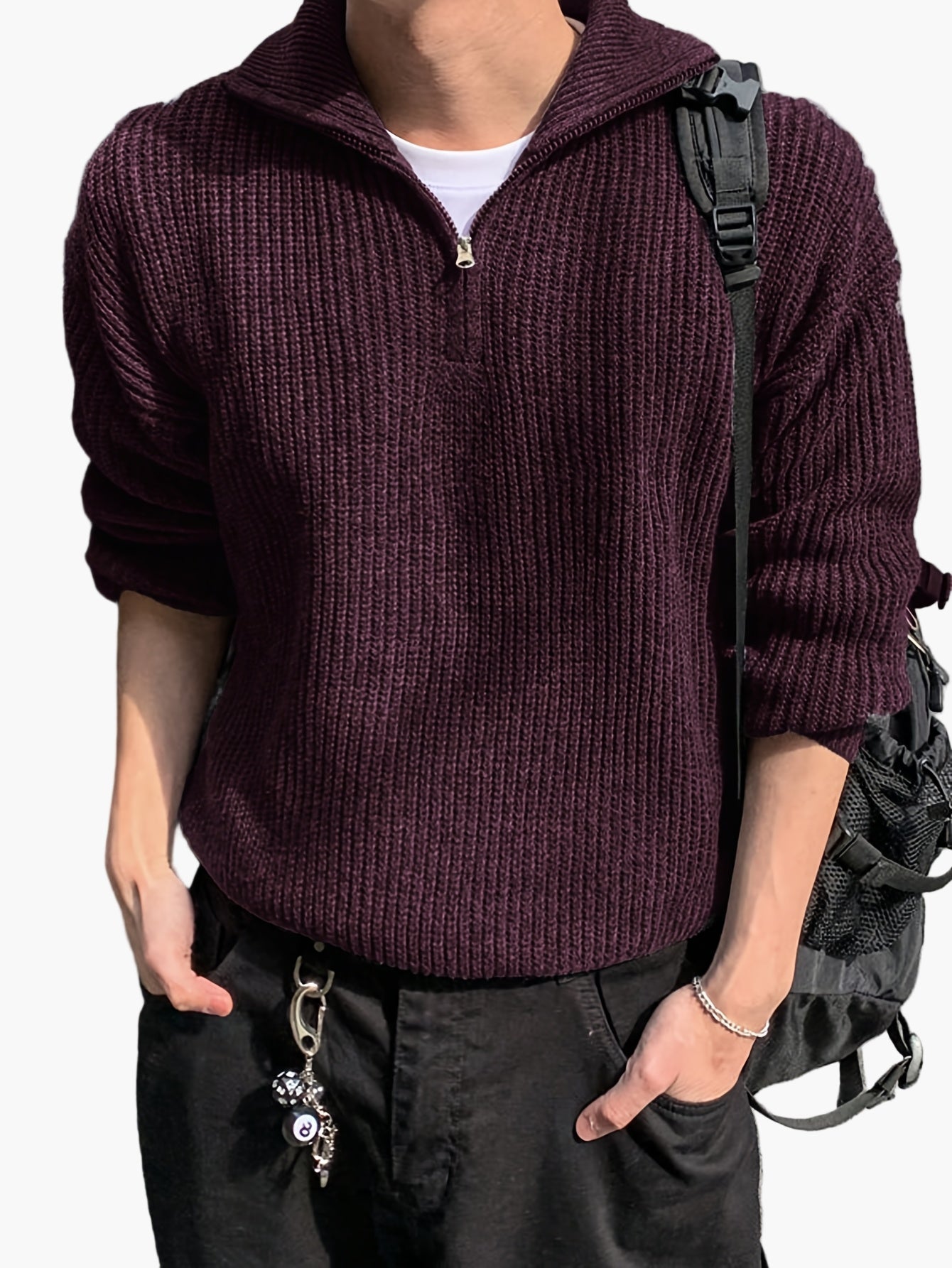 Men's casual style high collar zip-up sweater - Ideal for spring and autumn