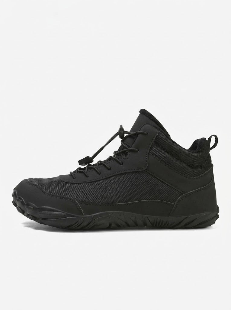 Gray and Black Outdoor Boots with Speed Laces and Lugged Sole