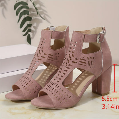 Opengewerkte hoge hak sandalen voor dames, casual avondstijl